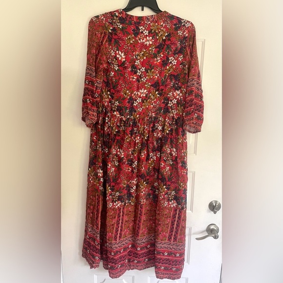 Jodifl V-neck Floral Midi Dress 3/4 Sleeve Side Skirs Bohemian Size Large - Picture 8 of 9